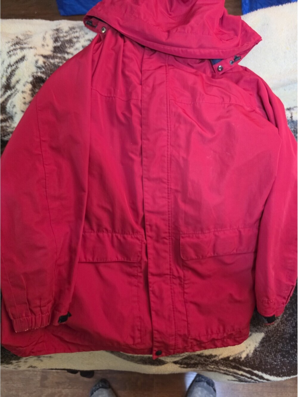 Eddie Bauer Jacket Mens Large Red Orang Weatheredge Rain Coat Waterproof Hooded